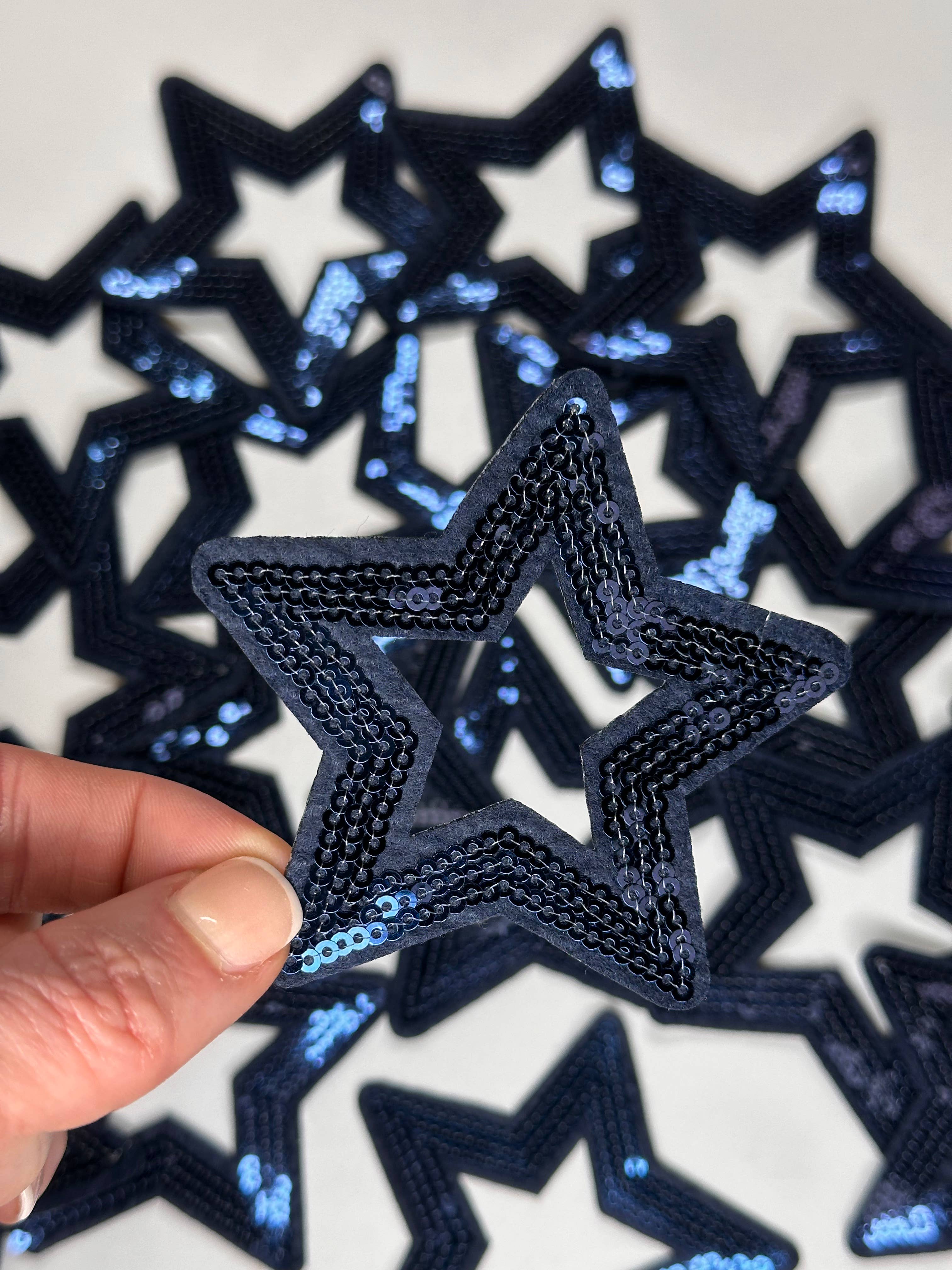 Aloe and Milk Boutique - Wholesale Patch - Sequin Star Outline, sequin, star patch, cheer, game day3