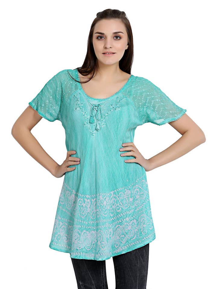 Border Block Print Tie Dye Blouse 19218 for wholesale by Advance Apparels