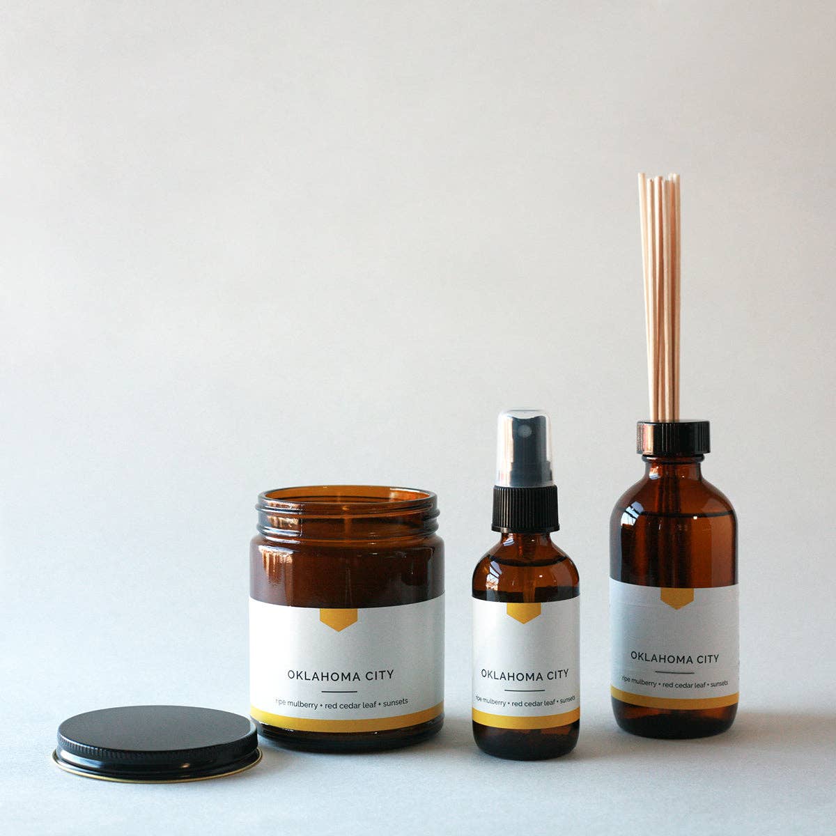 Vacant Wheel - Wholesale Jar/Filled Candle - OKLAHOMA CITY Amber Jar Soy Candle - Ripe Mulberry and Red Cedar Leaf, Hand-Poured (9 oz)1