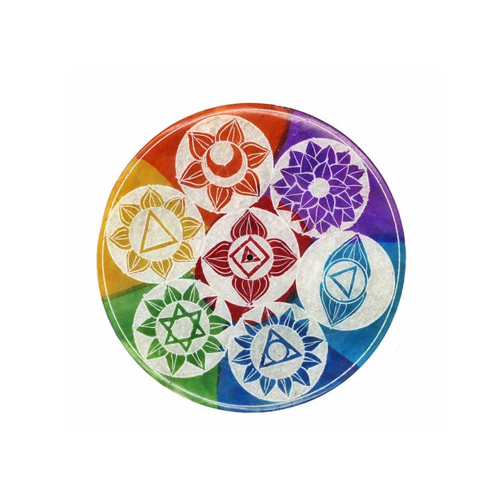 Soapstone Incense Burner - 7 Chakras for wholesale by Designs by Deekay Inc.