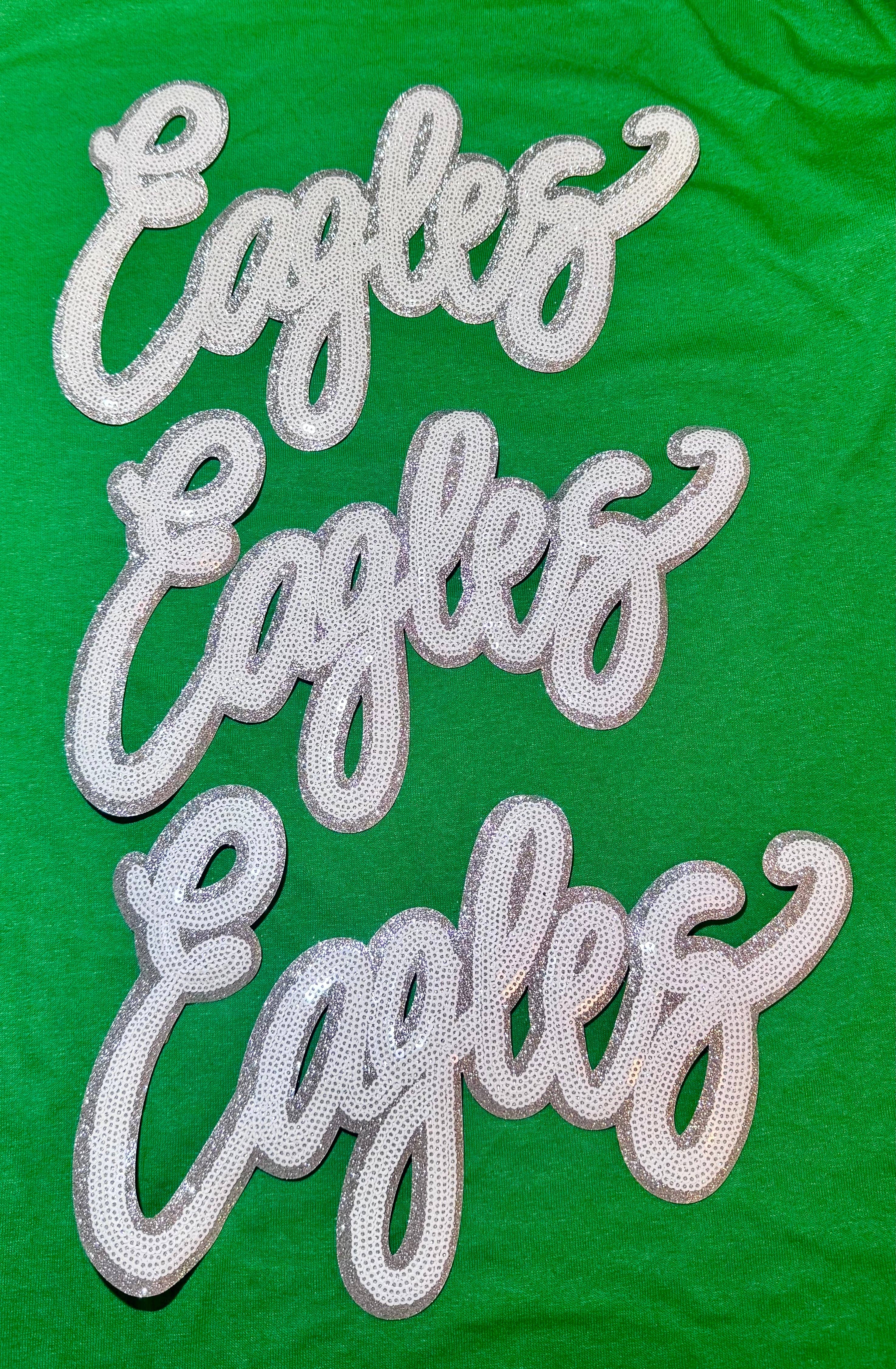 sequinandstiches - Wholesale Patch - Sequin Eagles Patch, Mascot Sequin Patch, Game Day Patch, DIY patch, Iron on Patch, Silver Glitter Backing2