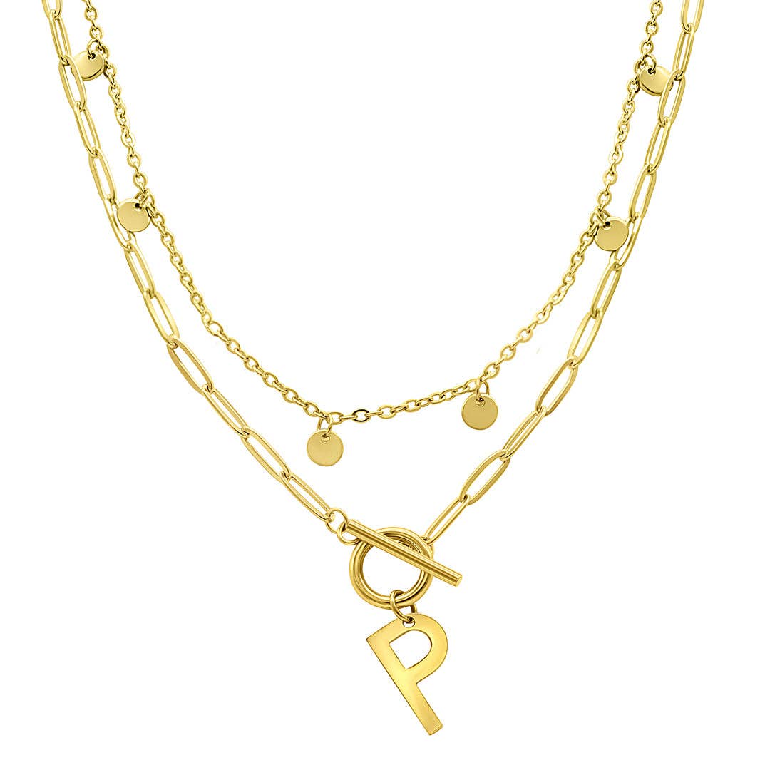 Adornia - Wholesale Pendant/Charm Necklace - Tarnish Resistant Confetti Paperclip Initial Toggle Necklace16