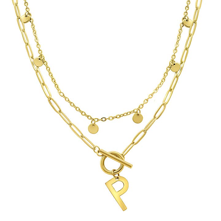 Adornia - Wholesale Pendant/Charm Necklace - Tarnish Resistant Confetti Paperclip Initial Toggle Necklace16