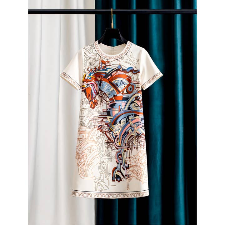 NY9Y Elegant Printed Straight Short Sleeve Dress Women for wholesale by Productseeker