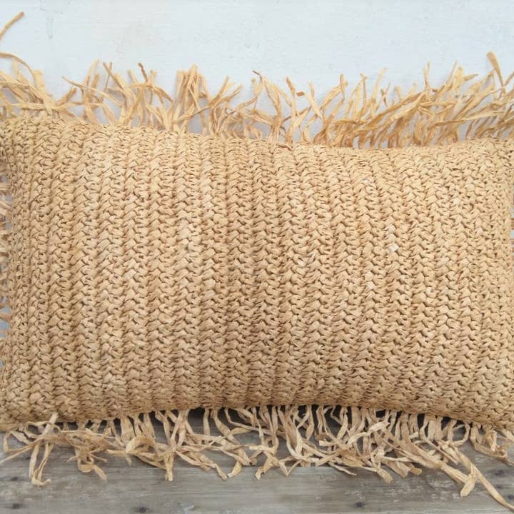 Urban Adorn - Venta al por mayor Funda de cojín - Funda de cojín con flecos de rafia natural hecha a mano
