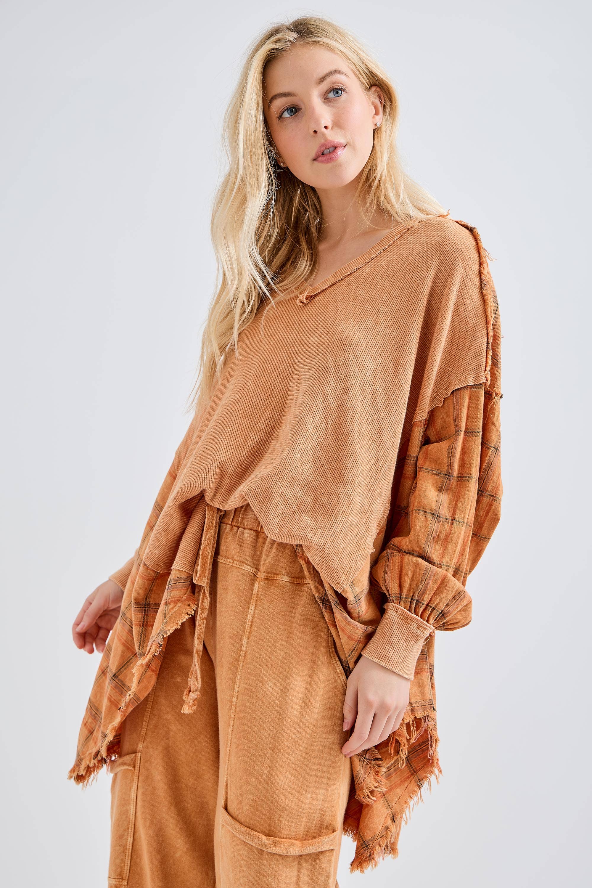 J.Her - Vente Tunique – femme - Top surdimensionné Boho avec flanelle à carreaux, taille HT414419