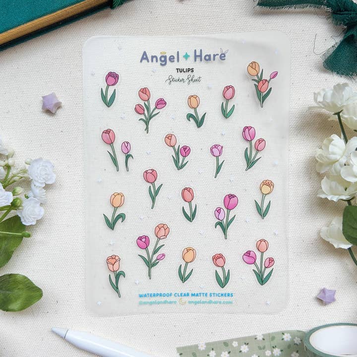 Feuille d'autocollants imperméables Tulips pour la vente par Angel + Hare