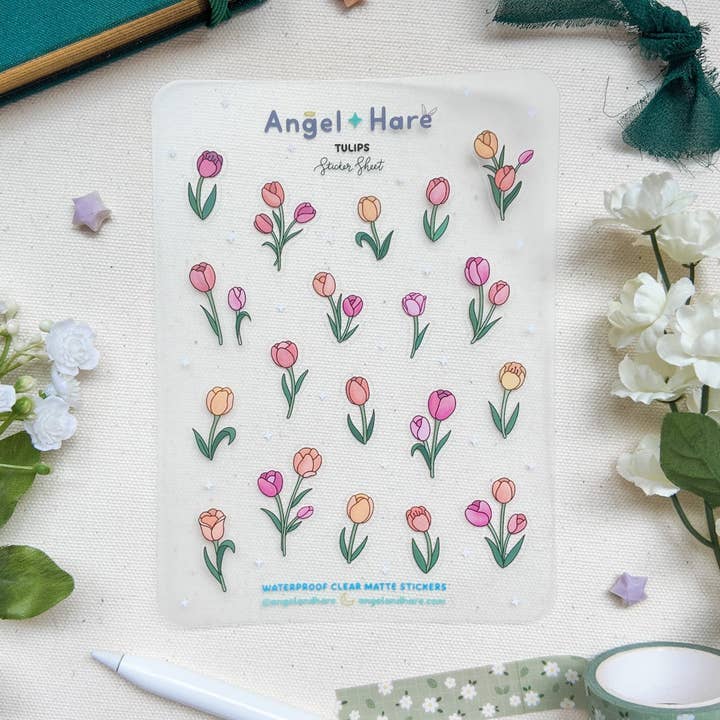 Tulips Waterproof Sticker Sheet for wholesale by Angel + Hare