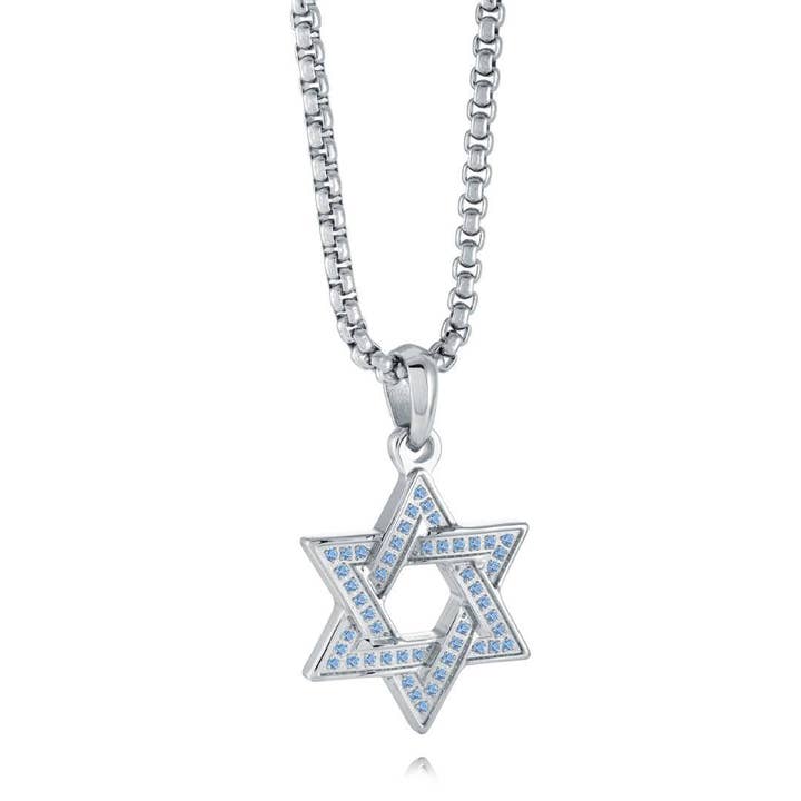Navy Crystal Star of David Necklace – Stainless Steel for wholesale by Koch La Ni Jewelry