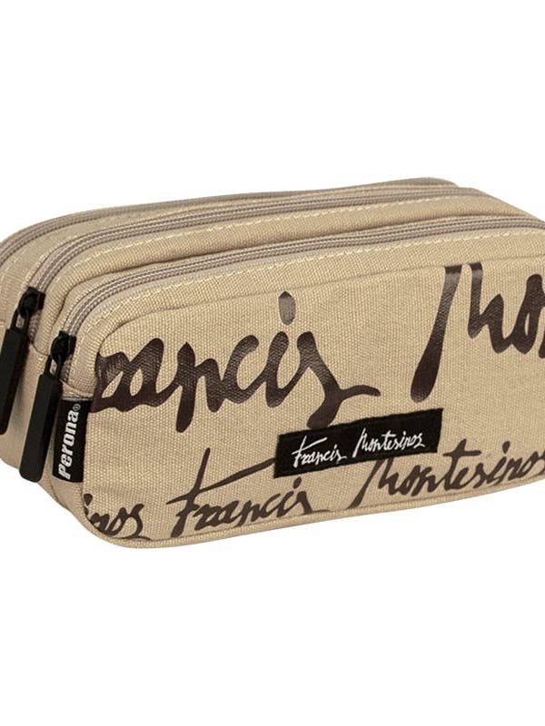 Estojo Triplo Bege Francis Montesinos Lettering Perona 58572 por atacado de PERONA BAGS