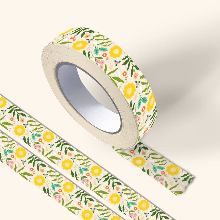 Yellow Florals Washi Tape for wholesale by Leaf Lane Studio
