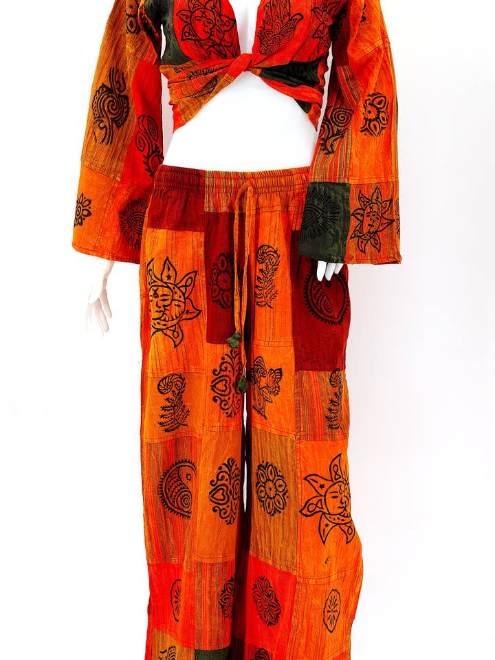 Himalaya Handmade - Wholesale Top & Pant Set (NOT Loungewear) - Women's - Cotton Hippie Handmade 2 Piece Patchwork Palazzo Bohemian Dress Set