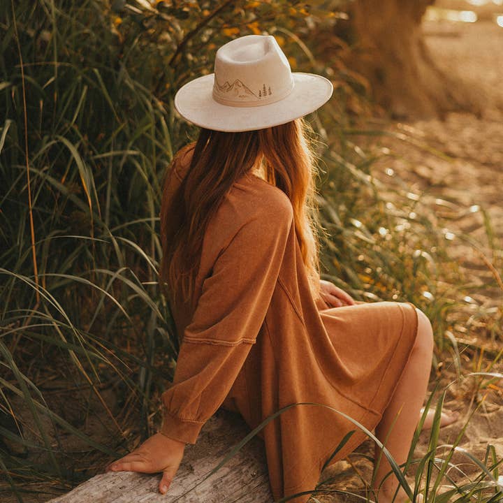 Pacific Wren Art & Design - Wholesale Fedora - Women's - Wood-Burned Wide Brim Hat - Mountain Collection9