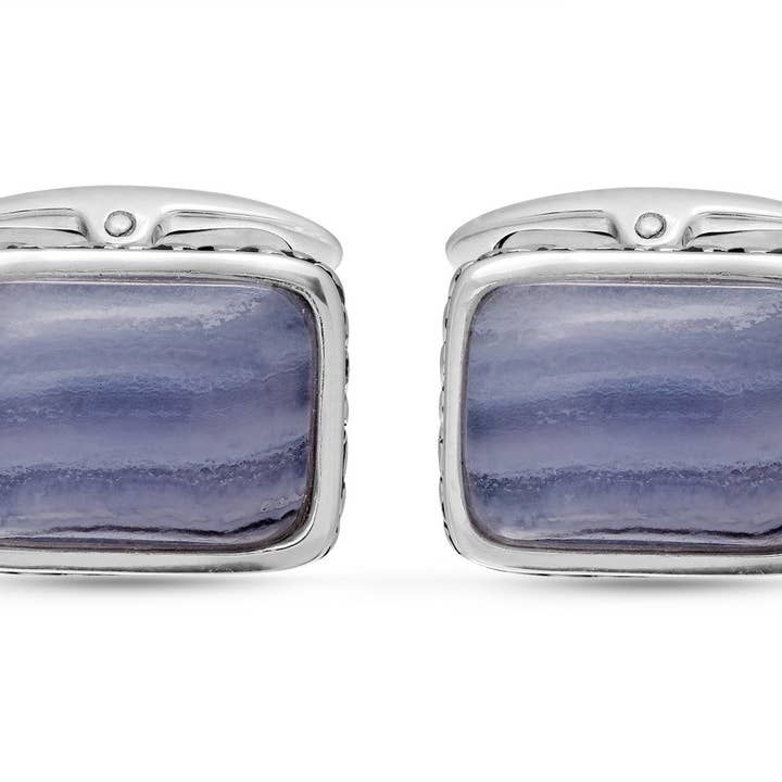 Blue Lace Agate Stone Cufflinks in Black Rhodium Plated Sterling Silver for wholesale by LuvMyJewelry (LMJ)