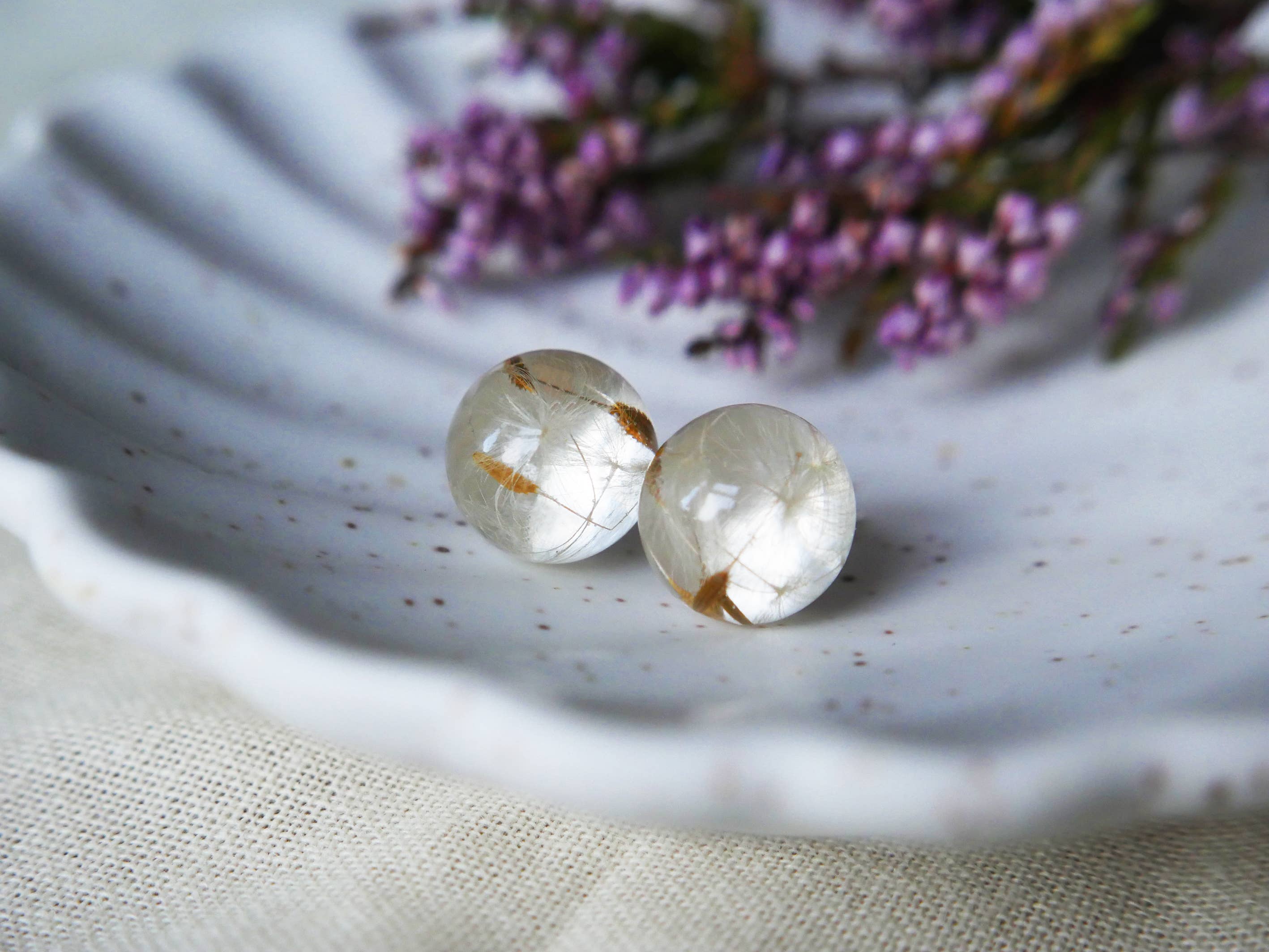 In The Heather – wholesale Stud/post earrings – Scottish dandelion seeds resin studs in sterling silver2