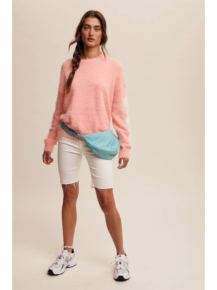 Listicle - Wholesale Knit Sweater - Women's - Fuzzy Heart-Sleeve Pullover Sweater LSW087243