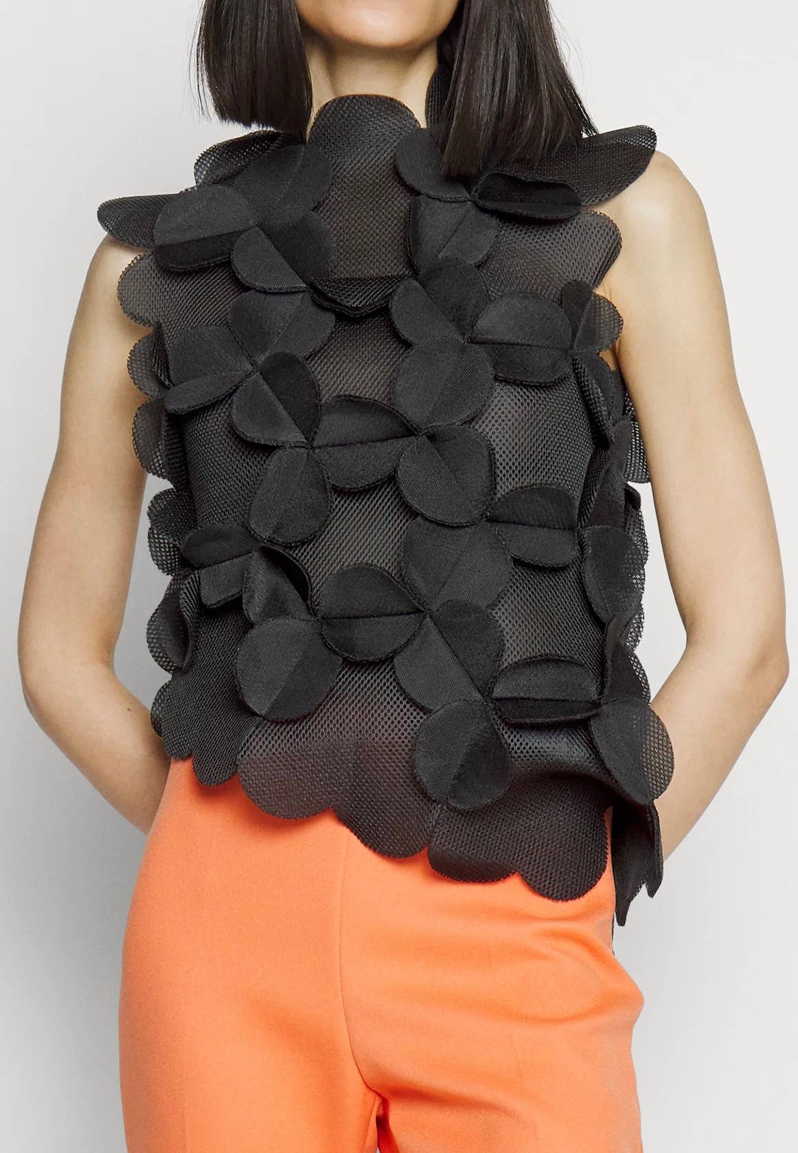 Black VE002 Spring Lace Mesh Vest: Sheer Elegance for wholesale on Faire1