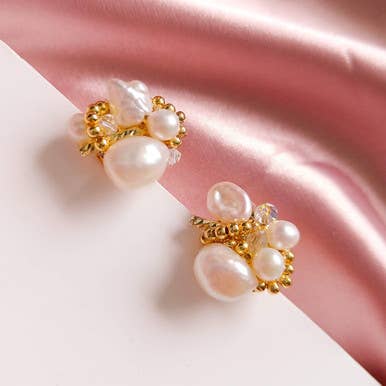 Halo Glow - Baroque Golden Pearl Earrings for wholesale by Pompon La Tulipe