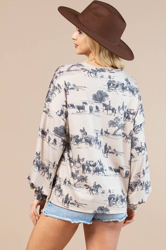 KHAKI CHARCOAL AV1171-HAILEY WESTEN PRINT SWEATSHIRT for wholesale on Faire9