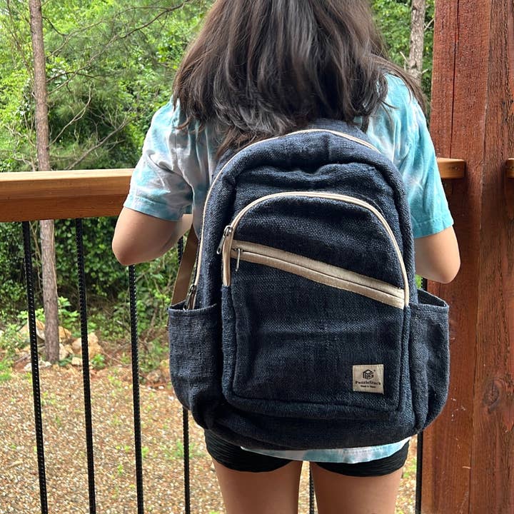 PuzzleStack – wholesale Backpack – Women's – Blue Kumari Pure Hemp Backpack4
