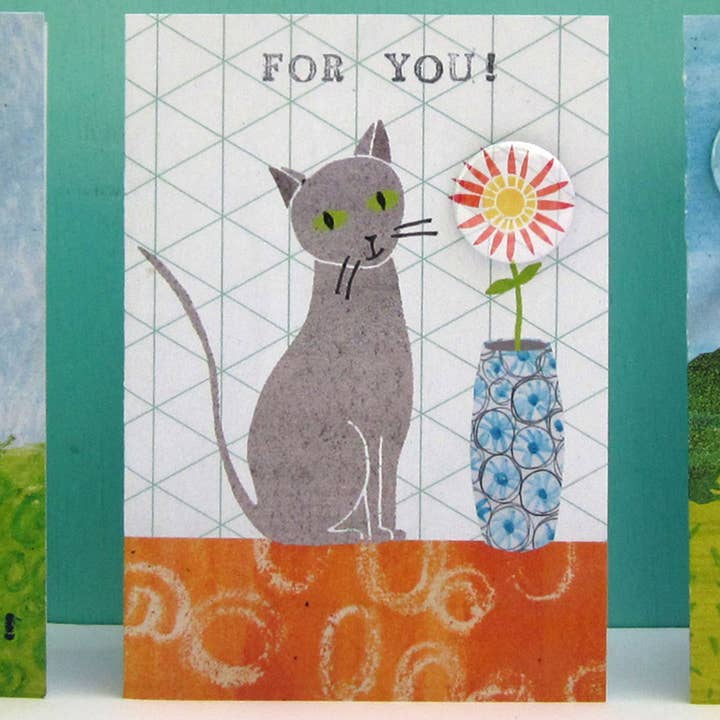 For You Cat- Greeting card with badge for wholesale by The Black Rabbit