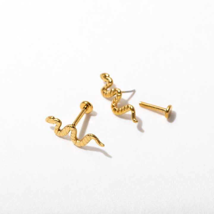 Larissa Loden - Wholesale Stud/Post Earrings - 14k Gold PVD Snake Flat Back Stud Earrings - Pair or Single2