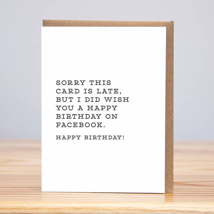 Facebook Belated Birthday (Letterpress) for wholesale by Huckleberry Letterpress