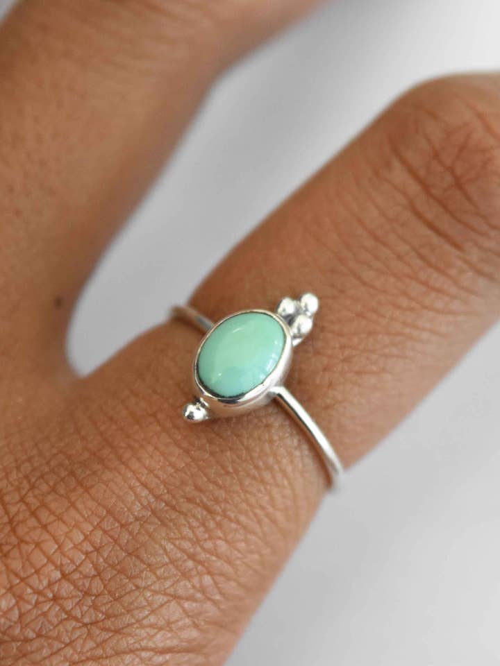 Anel oval com pérolas turquesa e prata por atacado de tropical tribe Jewelry