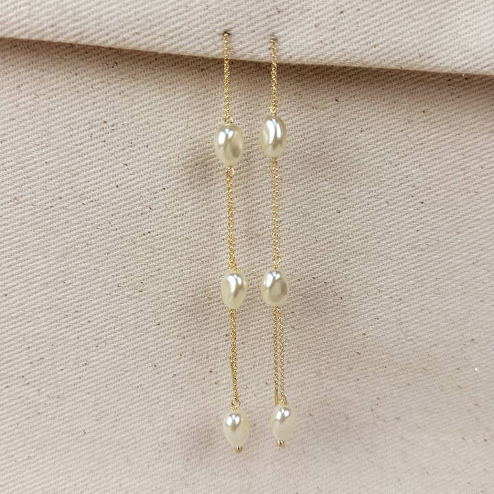 GoldFi - Wholesale Dangle Earrings - 18k Gold Filled Spaced Baroque Pearls Threader Earrings