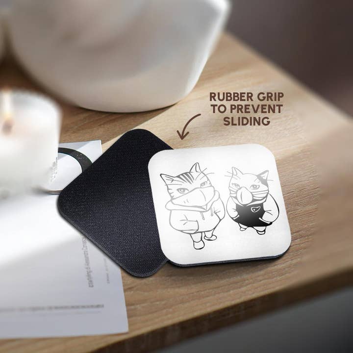 3dRose - Wholesale Coasters - 3dRose, Cool Cats Drawing Wearing Face Masks Image COVID 19, 3DRAMM, Coaster10