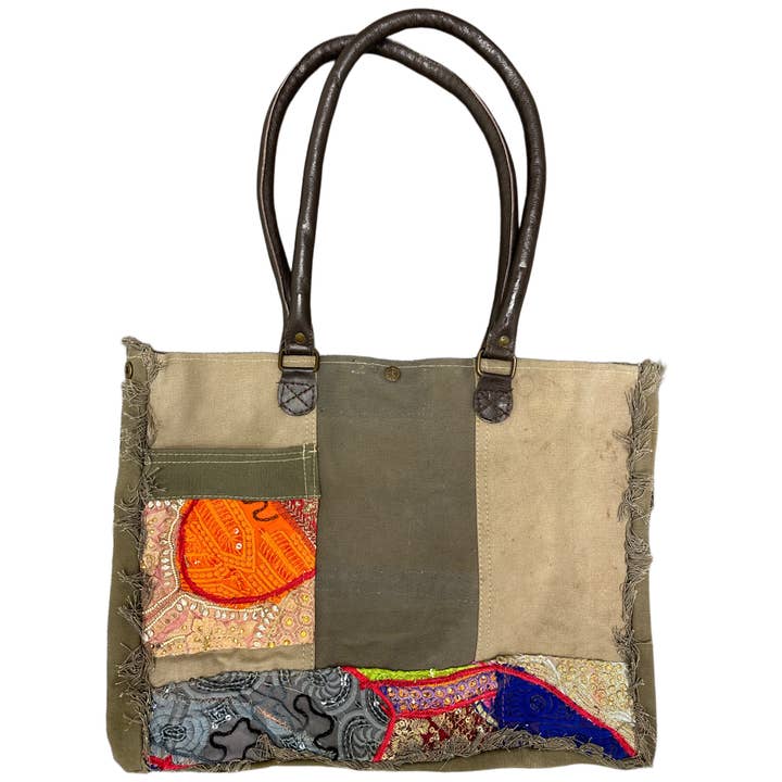 Vintage Addiction - Wholesale Tote Bag - Women's - Recycled Tent Tote with Vintage Textiles (Snap Top)1