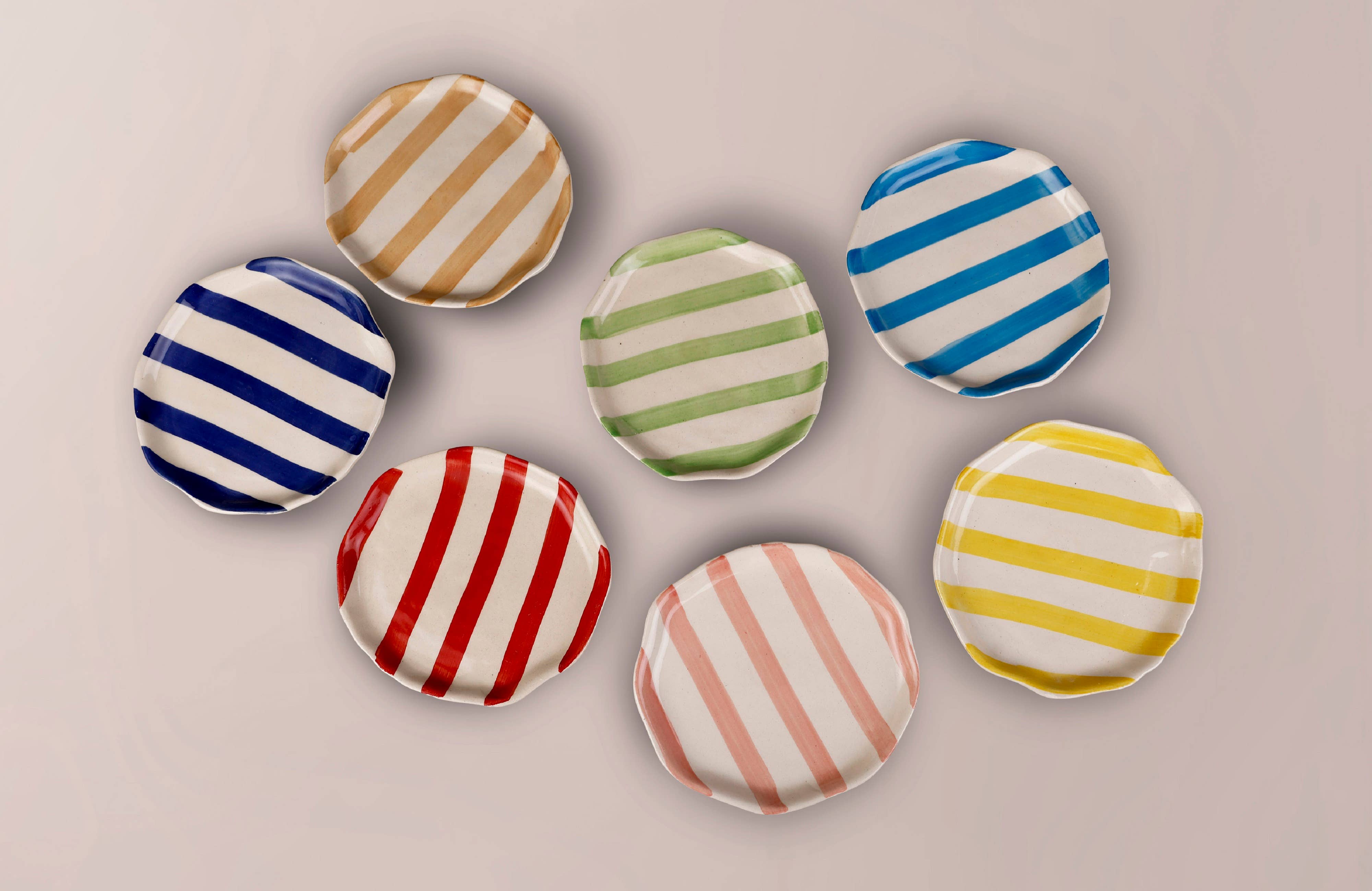 Casa Amarosa – wholesale Dinner plate – Ceramic Blue stripe plate, 6.3 X 6.3 Inches1