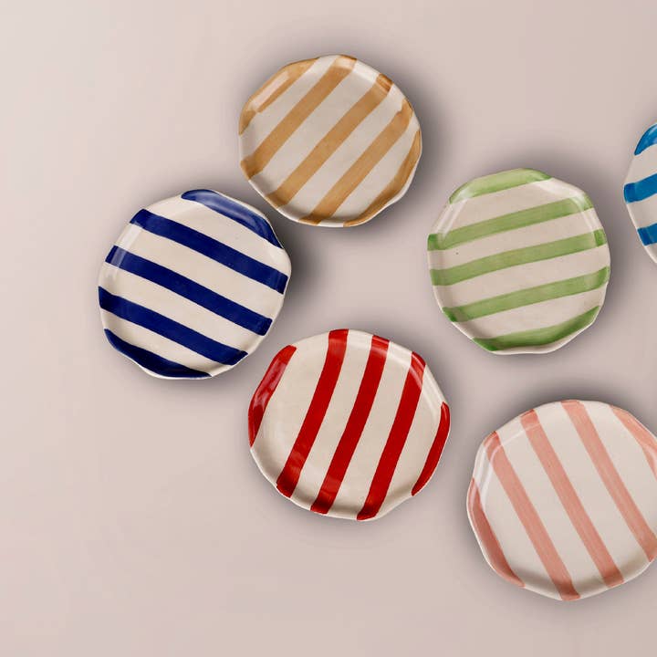 Casa Amarosa – wholesale Dinner plate – Ceramic Blue stripe plate, 6.3 X 6.3 Inches1