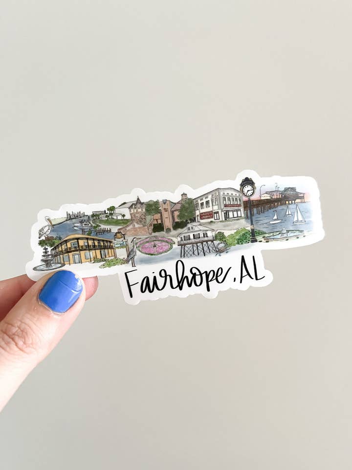 Fairhope, AL Alabama Skyline Landmark Souvenir Sticker large 5inx2in for wholesale by Thirteenwinks