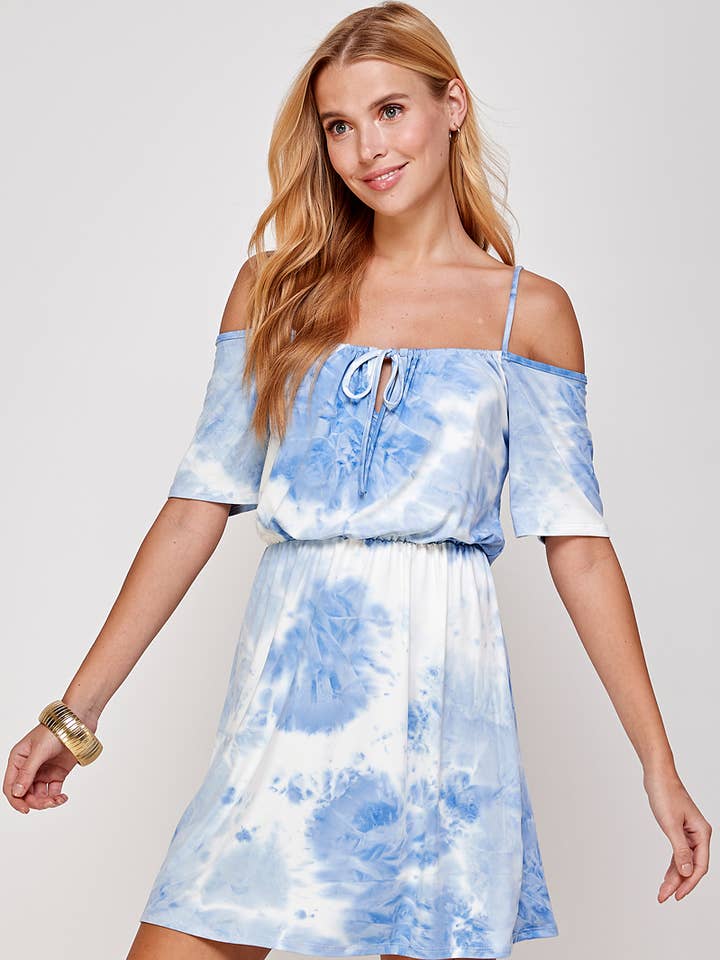 Urban X Multi Tie dye Off Shoulder Drawstring Shift Dress for wholesale by Urban X Apparel