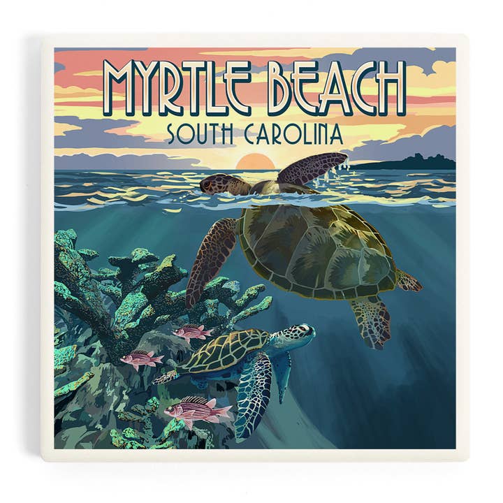 Ceramic Coaster Myrtle Beach, South Carolina, Sea Turtle for wholesale by Lantern Press