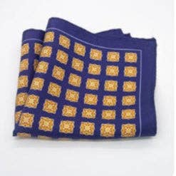 Blaues und Bernsteingelbes Seiden-Quatrefoil-Einstecktuch für den Großhandel von Mrlapel