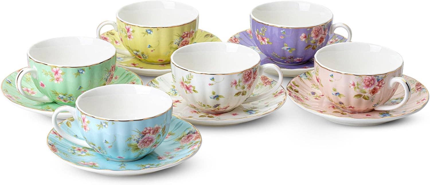 Brew To A Tea - Vente Service à thé - Ensemble de 6 tasses et soucoupes en porcelaine BTaT - 207 ml6