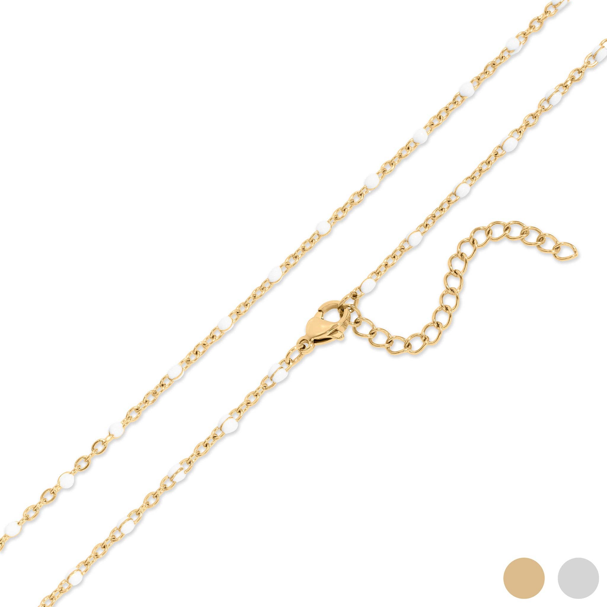 WJW - Wholesale Link & Chain Necklace - 18K Gold PVD Stainless Steel White Confetti Chain Necklace0