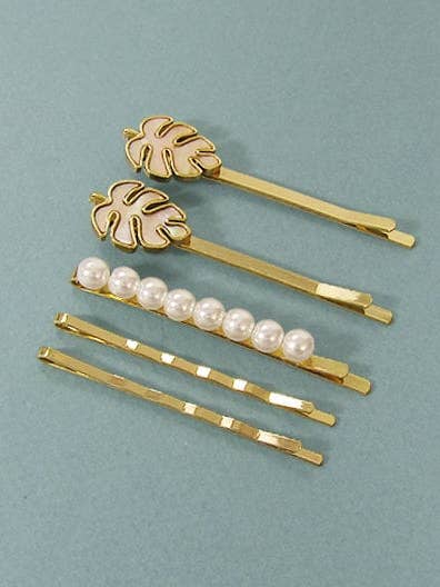 Monstera Perlmutt-Haarspangen, 5-teiliges Set für den Großhandel von TheTizana