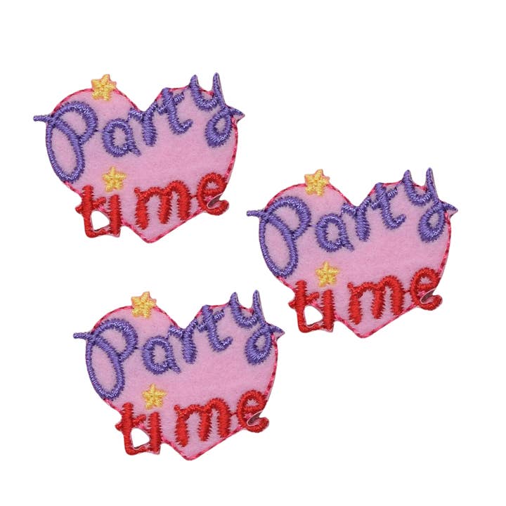 Set of 3, Party Time - Pink Heart - Iron on Patch for wholesale by Wholesale Applique