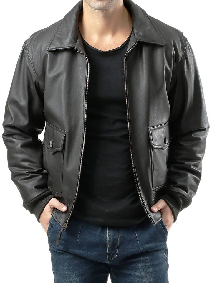 Dark Brown Landing Leathers Men Air Force G-2 Goatskin Leather Flight Bomber Jacket for wholesale on Faire