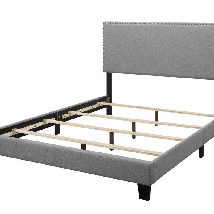 Light Gray Ace Nail Head Trim Linen Upholstered Bed for wholesale on Faire7