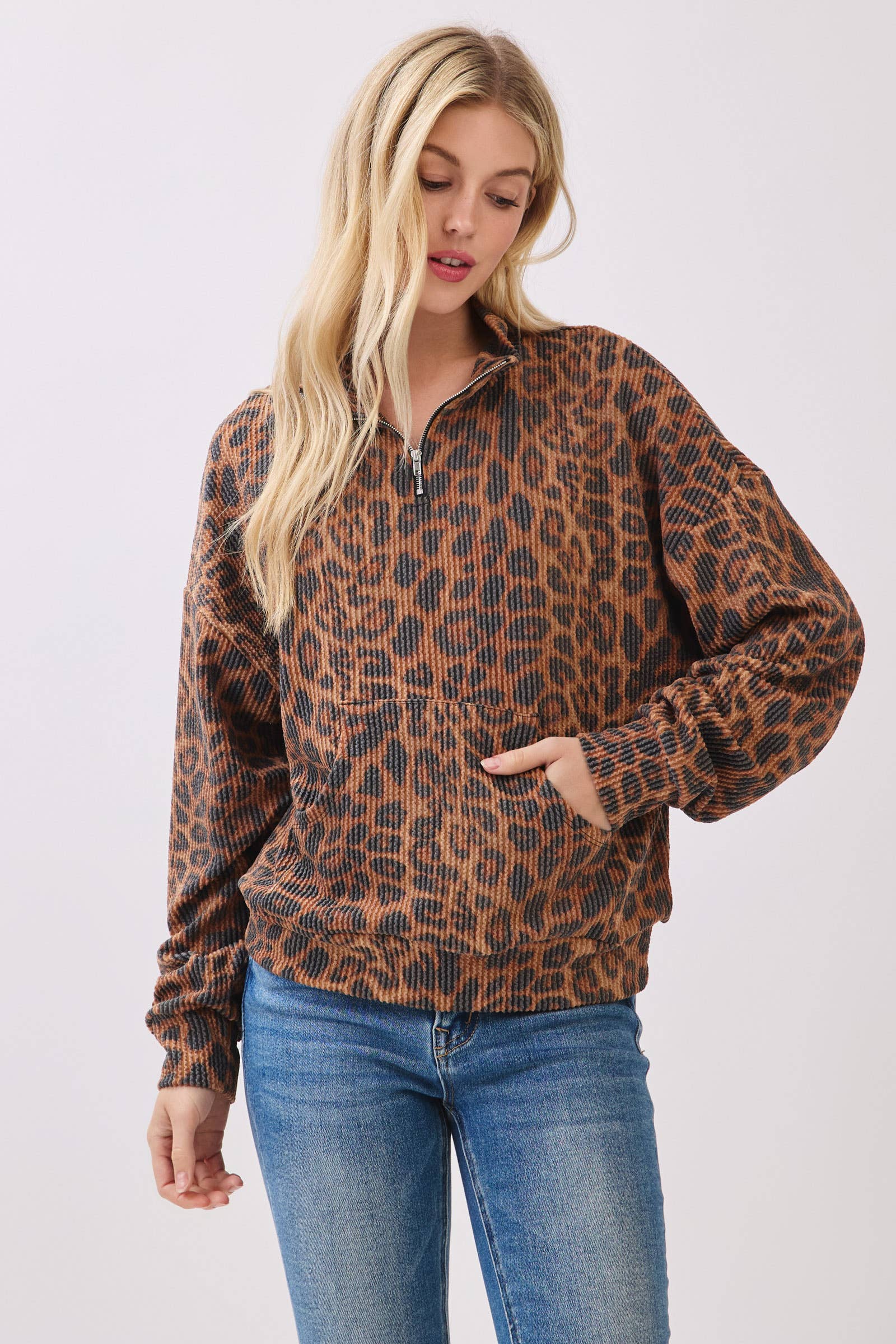 Imprimé Animal PA1157 Pantalon de détente à jambes larges imprimé léopard côtelé en vente sur Faire6