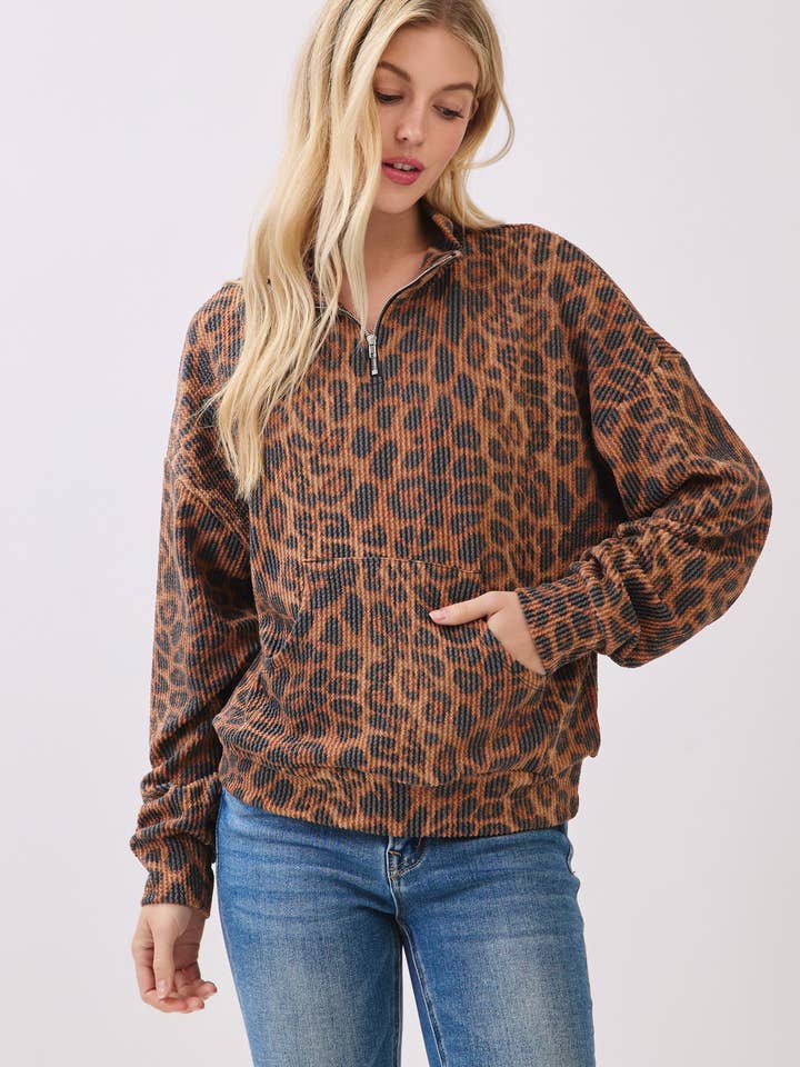 Imprimé Animal PA1157 Pantalon de détente à jambes larges imprimé léopard côtelé en vente sur Faire6