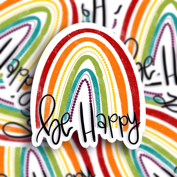 Autocollant imperméable Be Happy Rainbow pour la vente par Stand Tall and Create