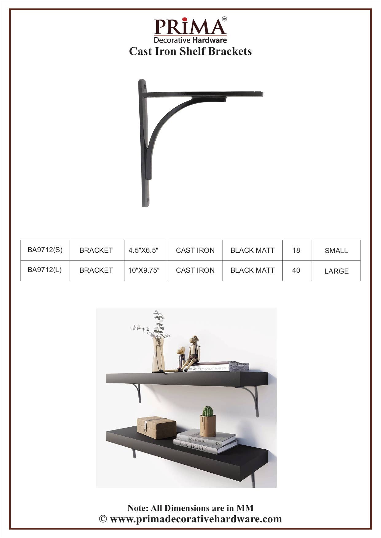 PRIMA DECORATIVE HARDWARE INC - Vendita all'ingrosso Mensola freestanding - Supporti per mensole in ghisa - BA97122