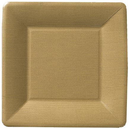 Boston International - Wholesale Disposable Plate - 7" Square Paper Plate 8 count Classic Linen Gold Christmas