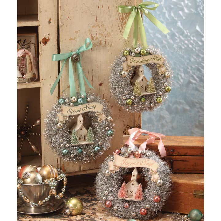 Bethany Lowe Designs - Wholesale Ornament - Pastel Wreath Aqua