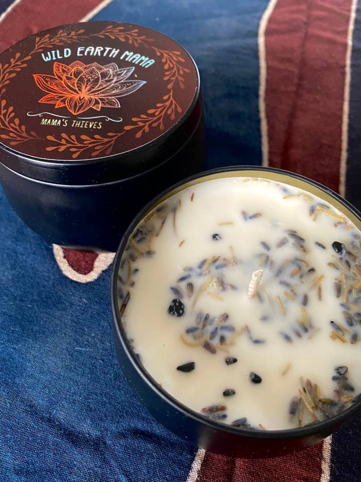 Mama's Thieves 8oz aromatherapy candle for wholesale by Wild Earth Mama